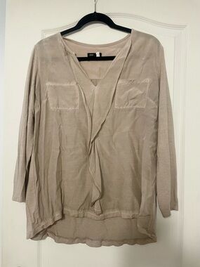 Ancora Light Taupe V-Neck Draped Tunic Top